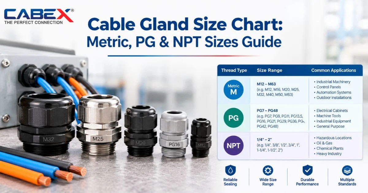 Cable Gland Size Chart: Metric, PG & NPT Sizes Guide